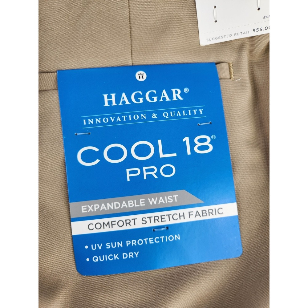Haggar Cool 18 Pro Flat Front expandable Khaki Beige Stretch Golf Mens SZ 36 NWT - Picture 9 of 10